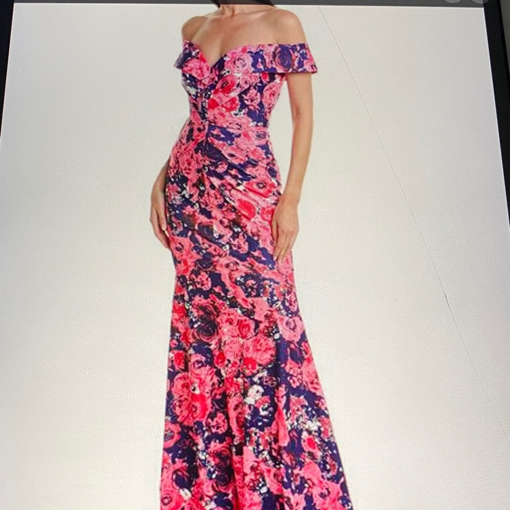 Rene Ruiz Collection Pink Multi Floral Lined Gown New With Tags